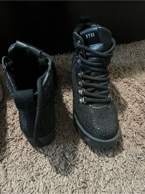 Steve Madden Black Crystal Lace-Up Combat Boots